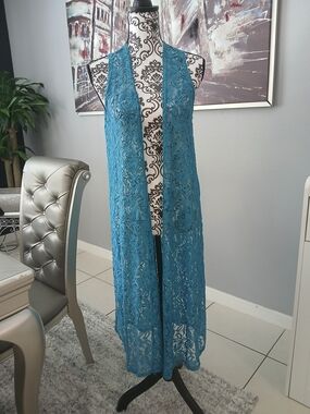 LuLaRoe Teal Lace Top Long Vest S